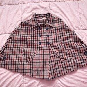 Wool Checkered Poncho/ Jacket